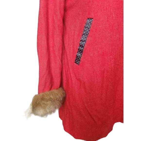Wool Fur Trim Vintage Red Coat - Picture 3 of 4
